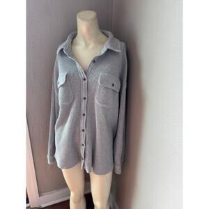 Aerie Lumberjane Waffle Shirt, oversized, button-down, gray, size med